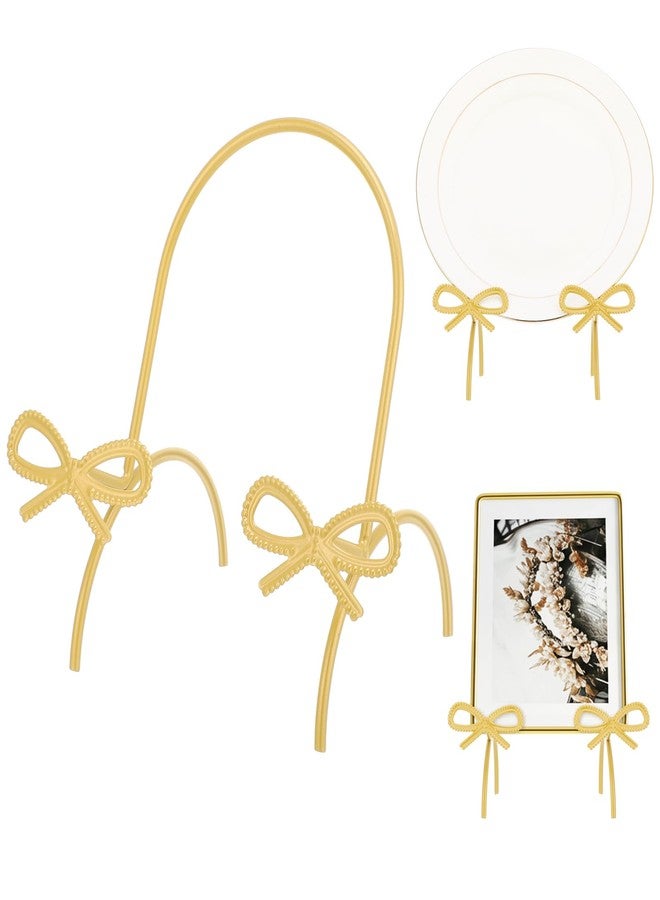 LemonRoad Bow Plate Stands for Display 6 Inch Gold Metal Decorative Platters Holder Brass Frame Display Easel Stand for Picture Decorative Plate Photo Easel Tabletop Art - Image 1